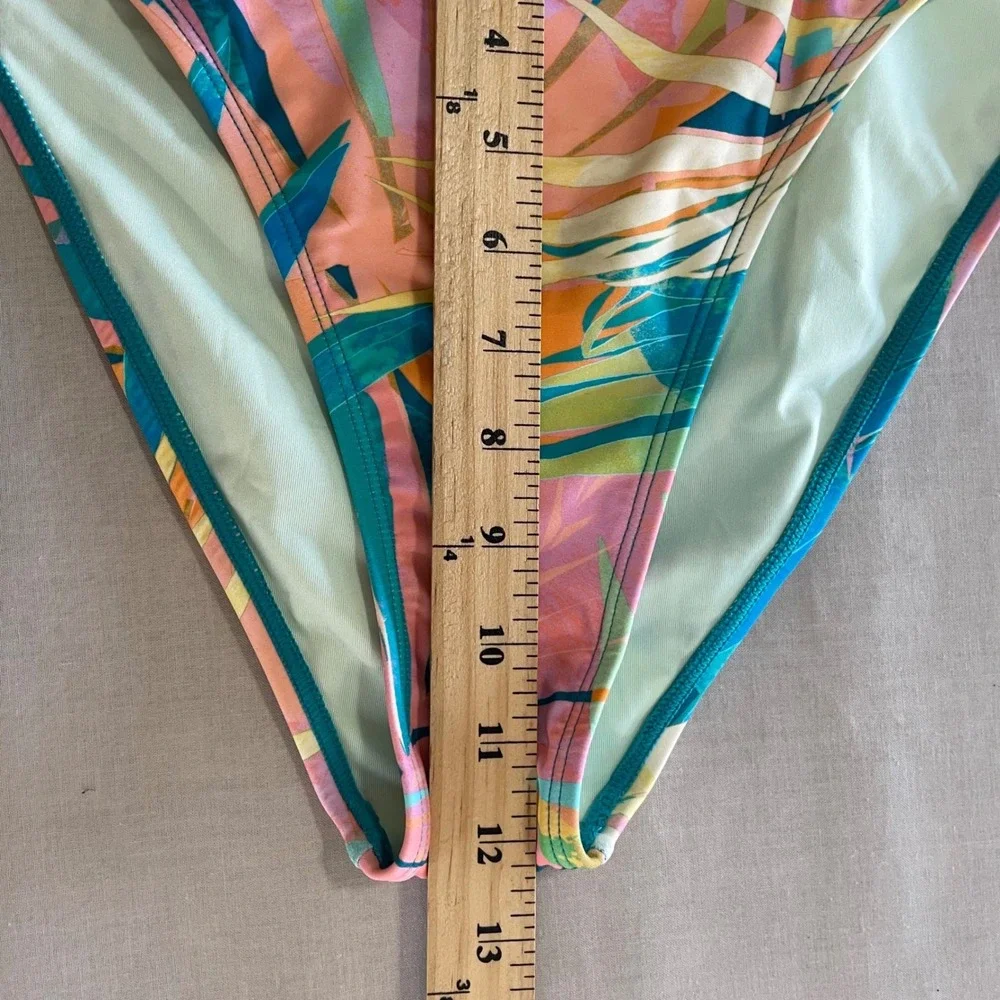 Cupshe Women's XL Swim Bottoms Multicolor Tropical Palm High‎ Waist 80s